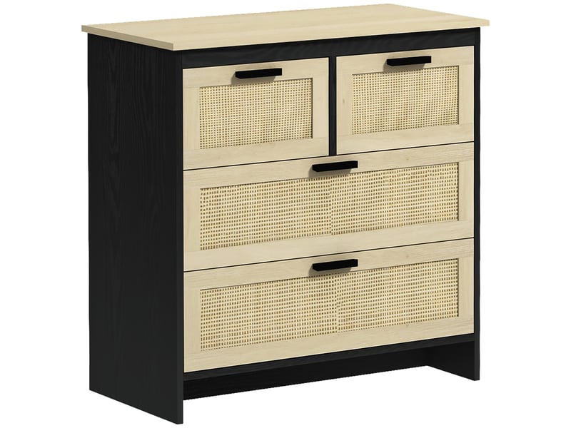 Commode à 4 tiroirs en aggloméré et rotin pour salon et chambre, 80 x 38 x 80 cm  - Conforama A