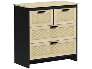 Commode à 4 tiroirs en aggloméré et rotin pour salon et chambre, 80 x 38 x 80 cm