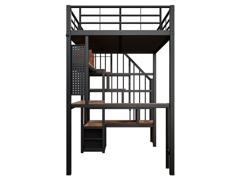 Lit mezzanine 90x200 cm métal noir avec led, bureau, tiroirs et rangements - Conforama D