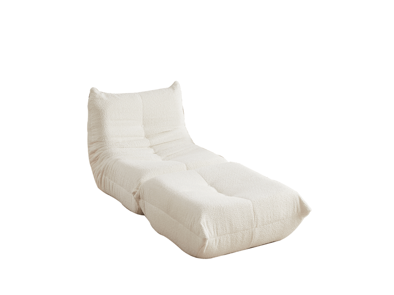  Fauteuil de sol et repose-pieds, chauffeuse ergonomique, mousse haute densité, salon, max 150kg, en chenille blanc  - Conforama D
