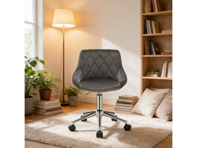  Chaise de bureau pivotante réglable en hauteur - lpospi - dossier bas, métal et velours gris foncé  - Conforama C