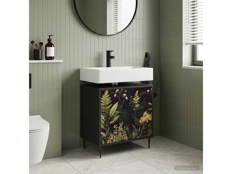  Armoire de salle de bain, meuble de rangement rhenen chêne noir 60x40x61 cm  - Conforama B