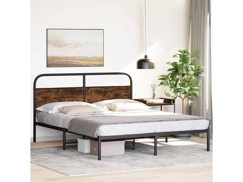  Lit double- lit adulte -  cadre de lit sans matelas 150x200 cm chêne fumé bois ingénierie  - Conforama C