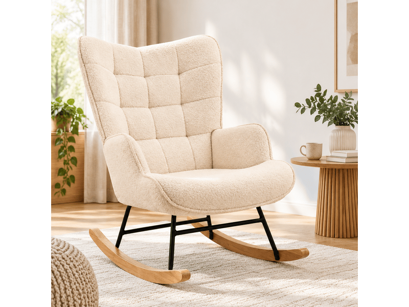  Fauteuil à bascule teddy, fauteuil berçant allaitement haut dossier avec accoudoirs, chaise berçante confortable pour lecture, salon, chambre bébé, adulte  - Conforama B