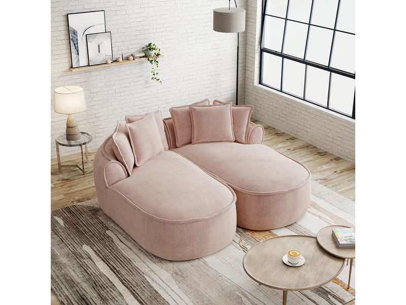 Canapé de salon, canapé cloud, en chenille, rose, style cloud, coussins inclus, sans cadre, avec méridienne, sans montage - Conforama C