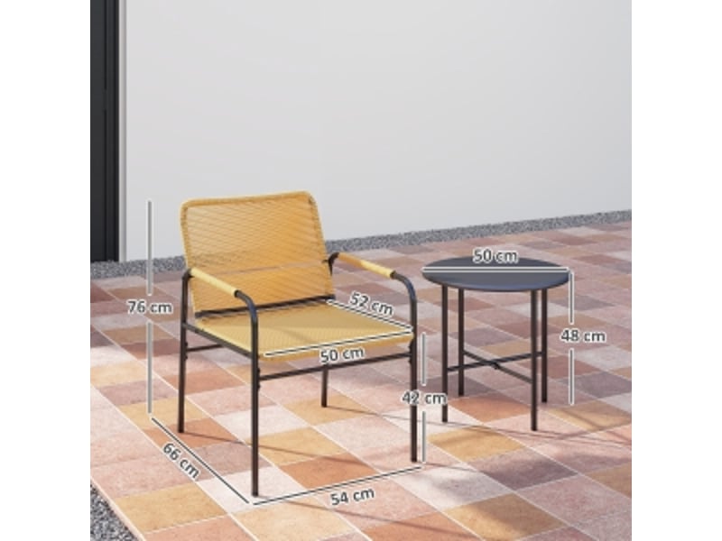 Salon de jardin bistrot,3 pièces avec table ronde,rotin pe,jaune - Conforama D