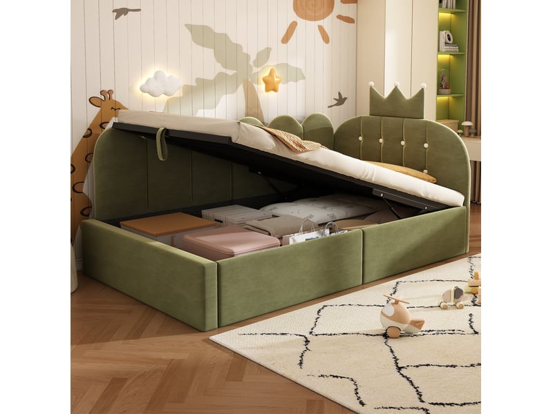  Modenvie lit banquette 90x200 cm - rangement hydraulique, structure reversible, sans matelas - vert  - Conforama D