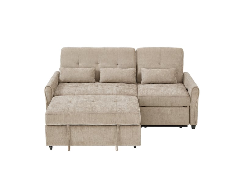  Canapé droit convertible 3 places, en tissu chenille, dossier 3 positions (90/145/180°), couchage extensible, 176x145x83cm, marron  - Conforama A