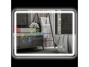 Miroir de salle de bain avec éclairage led 80x60 cm, bluetooth, 3 couleurs d'éclairage, horloge numérique, fonction antibuée et fonction mémoire