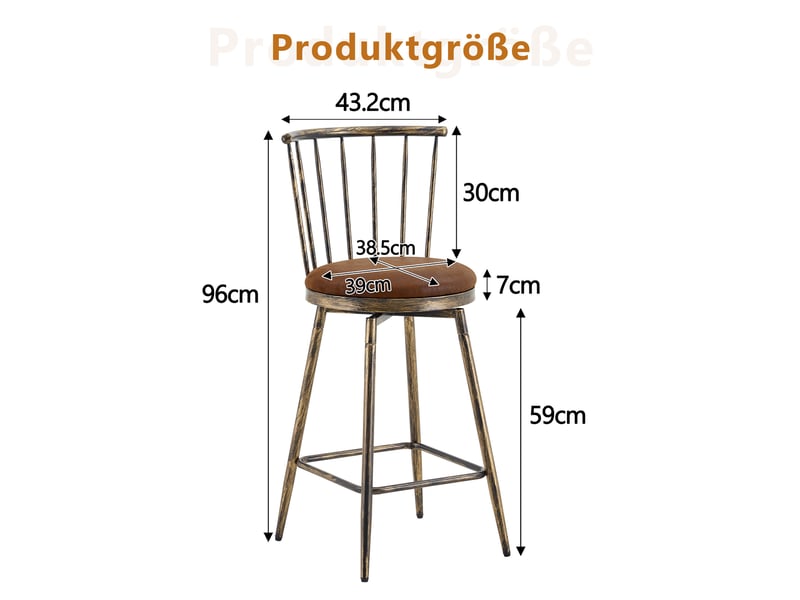 Tabouret de bar en tissu rembourré avec dossier spindel et repose-pieds, style industriel marron - Conforama D