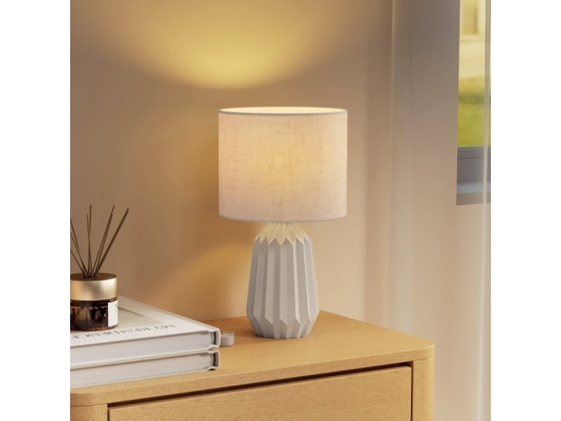  Lampe de table beige avec abat-jour en lin, interrupteur à bascule, 22 x 22 x 39 cm, pour chevet et bureau  - Conforama C