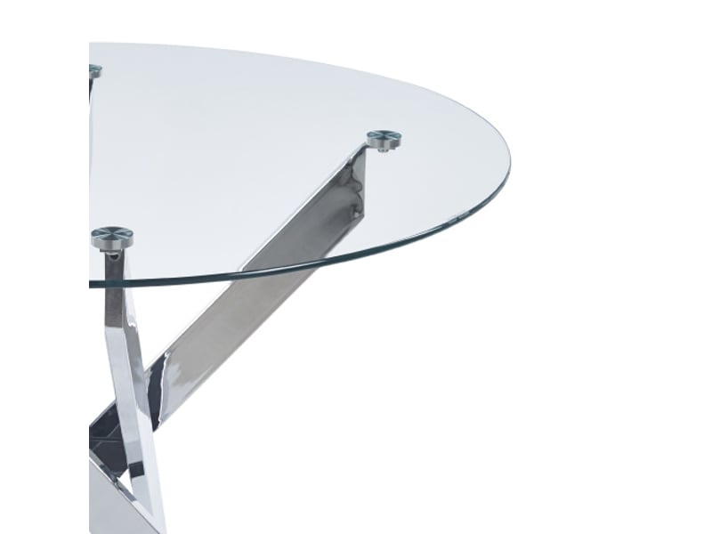  Table à manger ronde en verre trempé, pieds croisés chromés – design moderne et gain de place, 80×80×75 cm  - Conforama D
