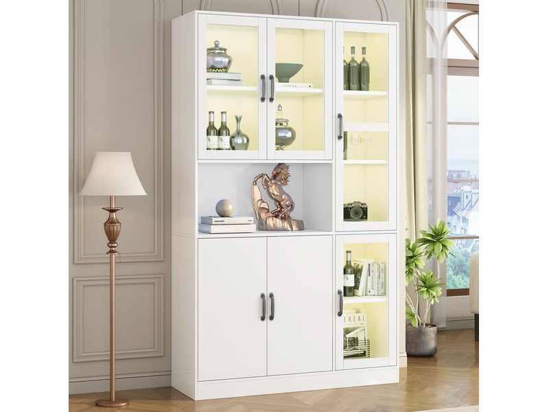 Vitrine blanche avec éclairage led, 120 x 40 x 200 cm  - Conforama D