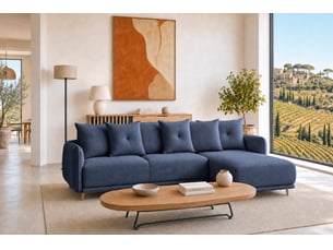 Canapé d'angle réversible convertible CASANOVA 3 places Tissu bleu avec coffre de rangement