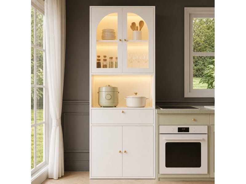 Vitrine bibliothèque armoire rangement 70x35x180 cm, led rgb réglable application smartphone, mdf et verre, blanc - Conforama D