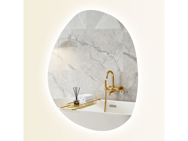  Miroir de salle de bain asymétrique avec led en verre trempé argenté 70x50 cm  - Conforama A