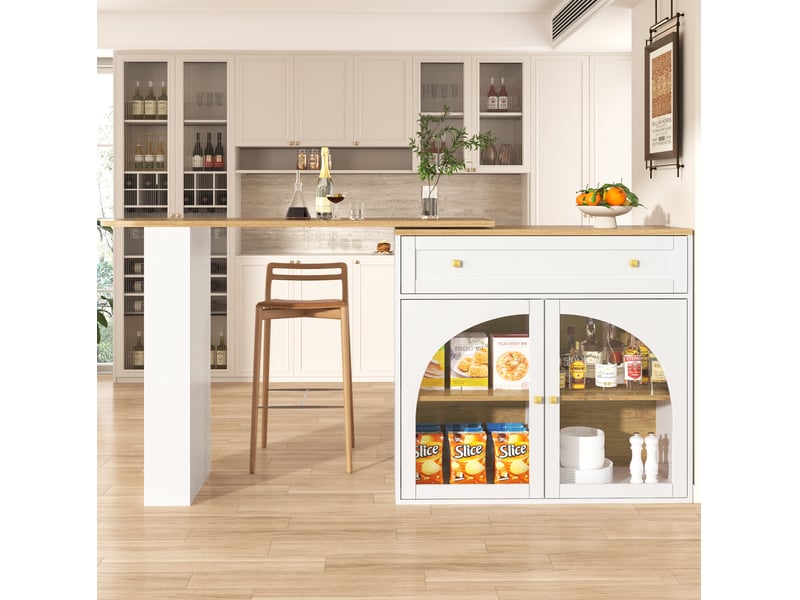  Table de bar extensible pivotante 138-204 x 39 x 104 cm avec rangement, blanche  - Conforama D