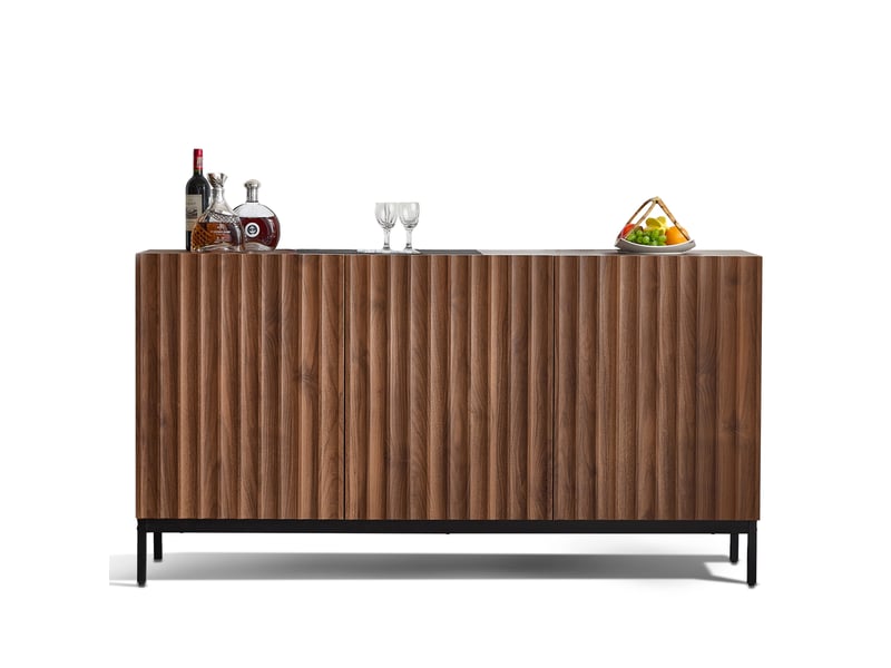  Buffet bas 150x40x80 cm 3 portes à motif ondulé mdf marron foncé effet bois  - Conforama A
