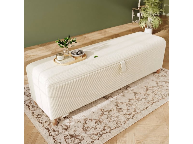  Banc de rangement beige 175 cm en velours côtelé avec coffre, bout de lit  - Conforama B