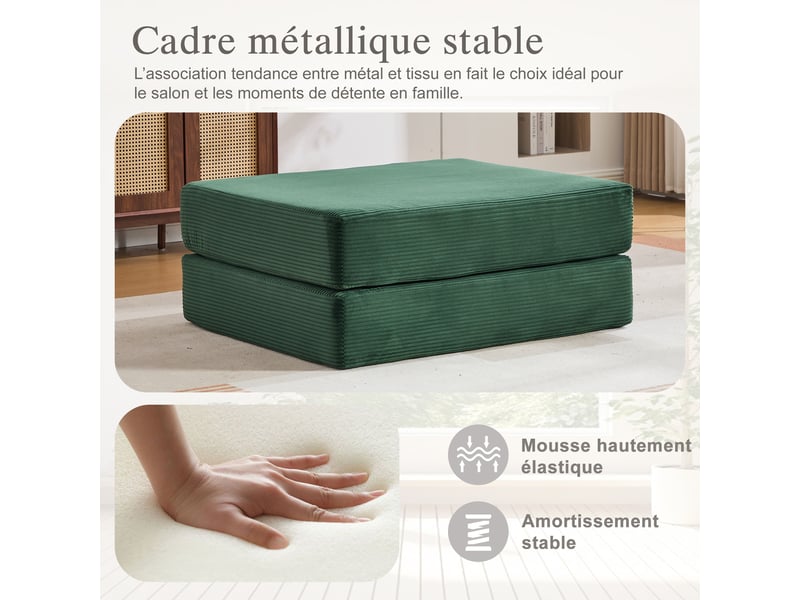  Tabouret de compression en velours côtelé – doux, doux pour la peau, 2 blocs de mousse épais pour un confort d'assise élevé. Dépliable en un seul HFSN-1227EM - Conforama E