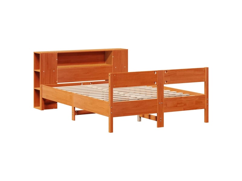  Lit adulte, lit double, lit bibliothèque sans matelas marron 140x190cm pin massif cf17985  - Conforama C