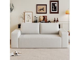 Canapé modulable 3 places 180 cm – blanc crème – velours côtelé, sans montage, compressé