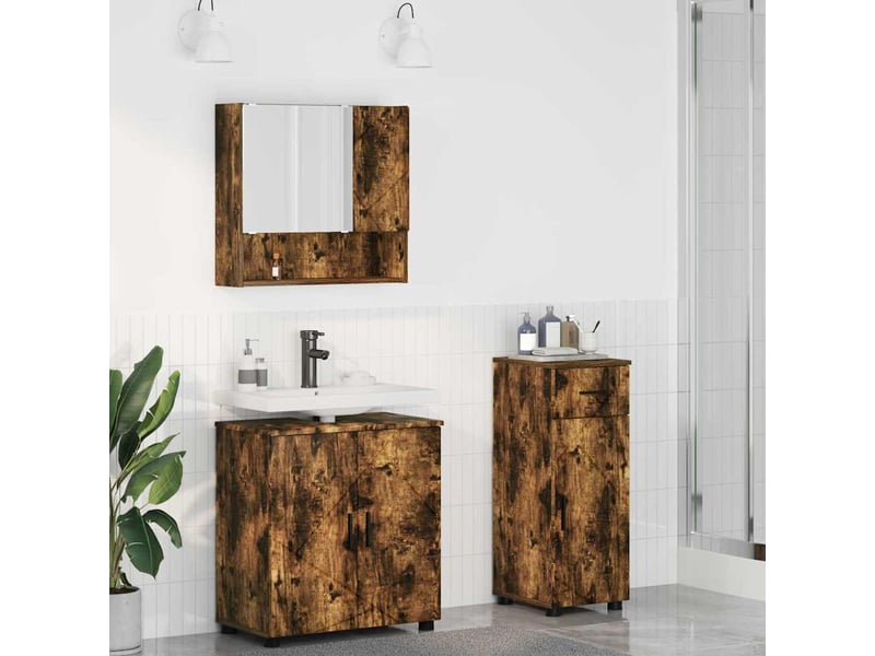 Ensemble de mobilier de salle de bain 3 pc chêne fumé cf64311 - Conforama B