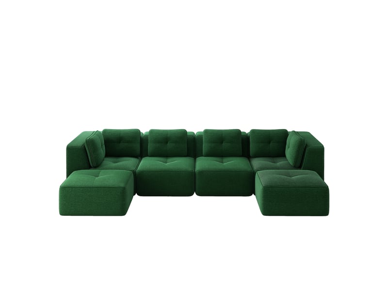 Canapé modulable d'angle vert, canapé panoramique en velours côtelé, profond et antidérapant, sans montage requis - Conforama A
