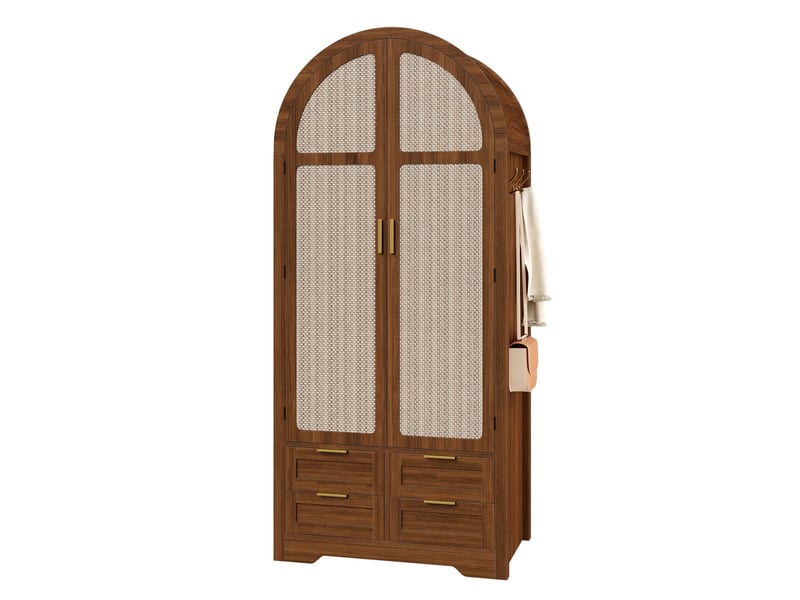 Armoire 2 portes avec penderie et 4 tiroirs 80x50x180 cm coloris noyer - Conforama A