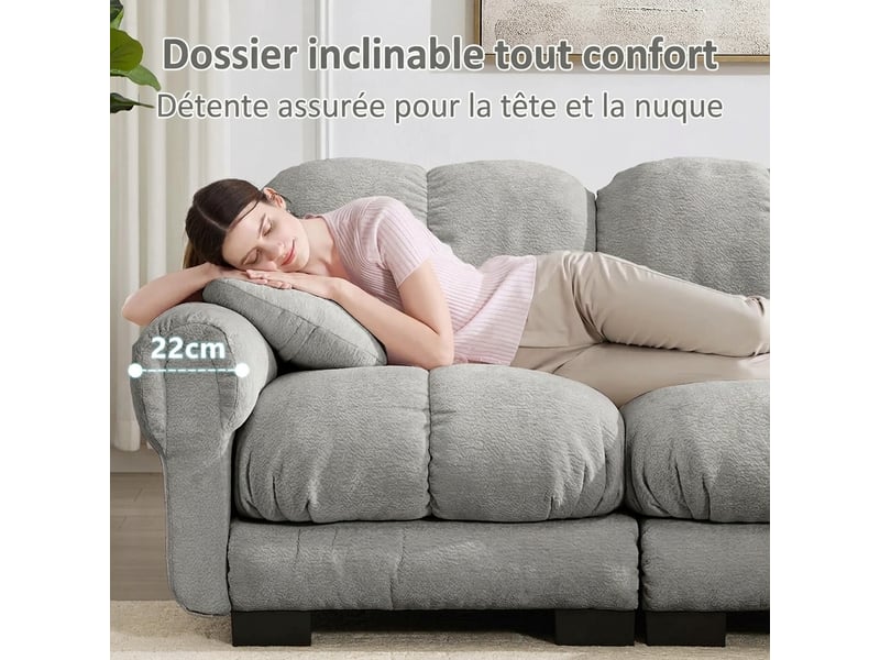  Canapé d'angle 4 places en l modulable chenille 330 x 149 x 90 cm gris clair confort soutenu  - Conforama W