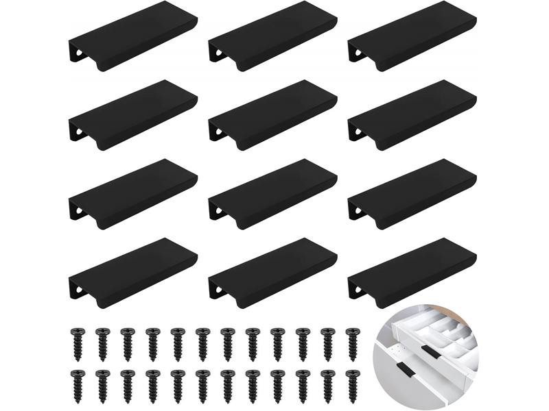 12 poignées de porte cachées pour armoires et tiroirs, poignée d'armoire invisible, la poignée de tiroir noire est fabriquée en alliage d'aluminium - Conforama A