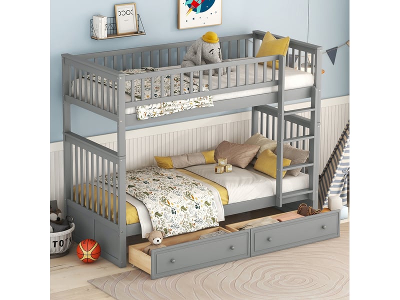  Lit superposé enfant 90x200 cm convertible avec 2 tiroirs coloris gris  - Conforama B