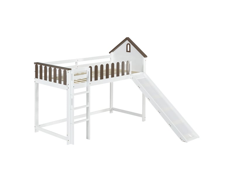 Lit mezzanine 90x200 avec rangement, structure pin et mdf blanc - Conforama D