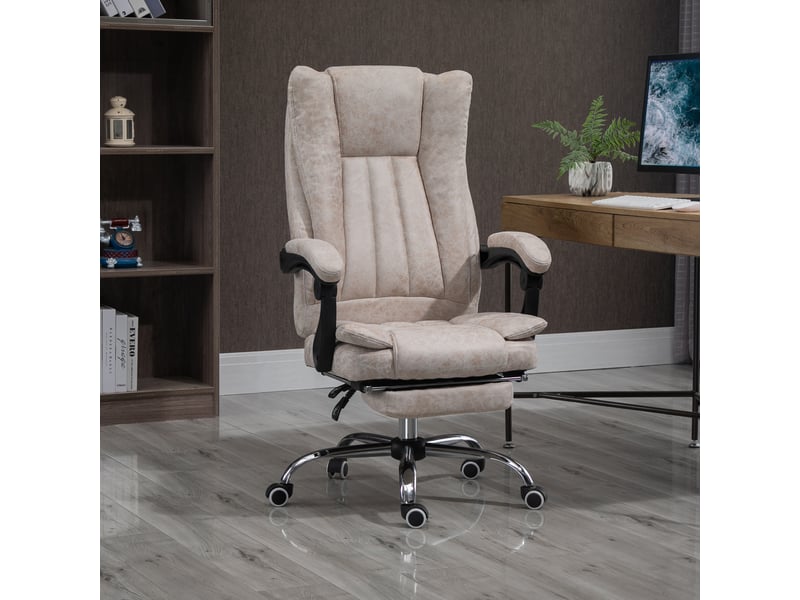  Chaise de bureau pivotante à hauteur réglable avec dossier inclinable et repose-pieds en microfibre beige  - Conforama B