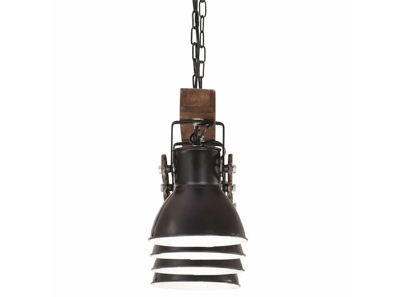  Plafonnier industriel, lampe plafond noir e27 bois de manguier  - Conforama E