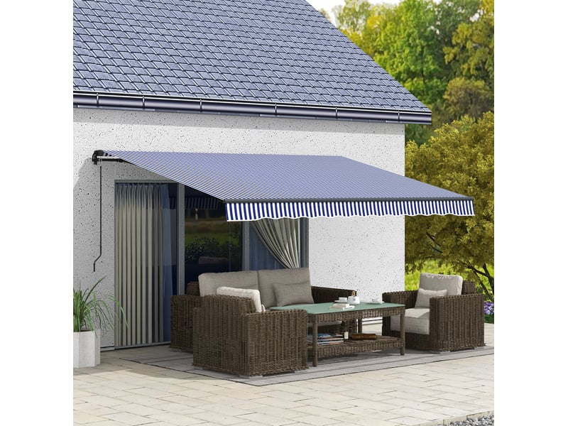  Store banne mural 4 x 3 m avec manivelle, protection solaire, aluminium, bleu et blanc  - Conforama B