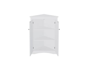 Meuble d'angle triangulaire avec porte en verre ondulé, étagère ouverte, éclairage led intégré et étagères réglables