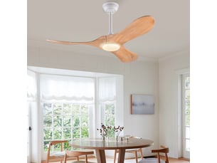 Ventilateur de plafond 42 pouces avec éclairage led et télécommande, 3 pales en bois clair, 6 vitesses