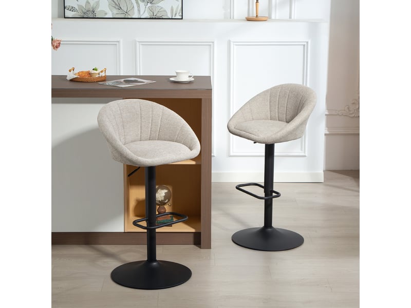  Lot de 2 tabourets de bar, chaises de bar hauteur réglable avec dossier et accoudoirs, repose-pieds, beige  - Conforama C