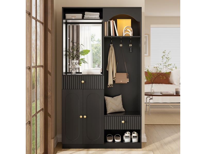 Portemanteau avec banc et rangement 100 x 180 cm en mdf noir  - Conforama B