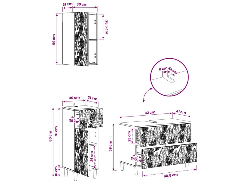  Ensemble de meuble de salle de bain 3 pièces delft gris béton cf63386  - Conforama E