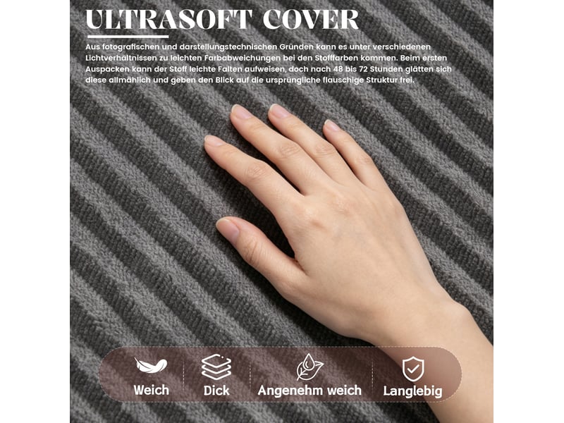 Pouf 90 x 90 x 59 cm avec dossier ergonomique en velours côtelé gris clair, mousse à mémoire de forme - Conforama E