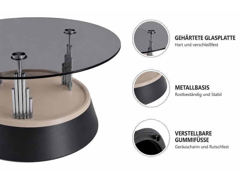  Table basse gigogne 2 pièces verre trempé et métal 70cm et 50cm noir – design moderne – rangement pratique  - Conforama A