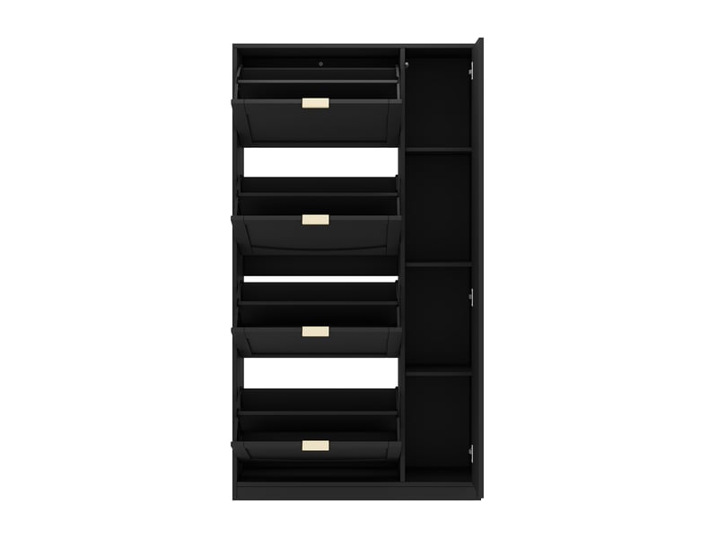 Meuble à chaussures avec miroir, 4 abattants et étagères réglables, armoire à chaussures 80x24x147 cm, noir  - Conforama E