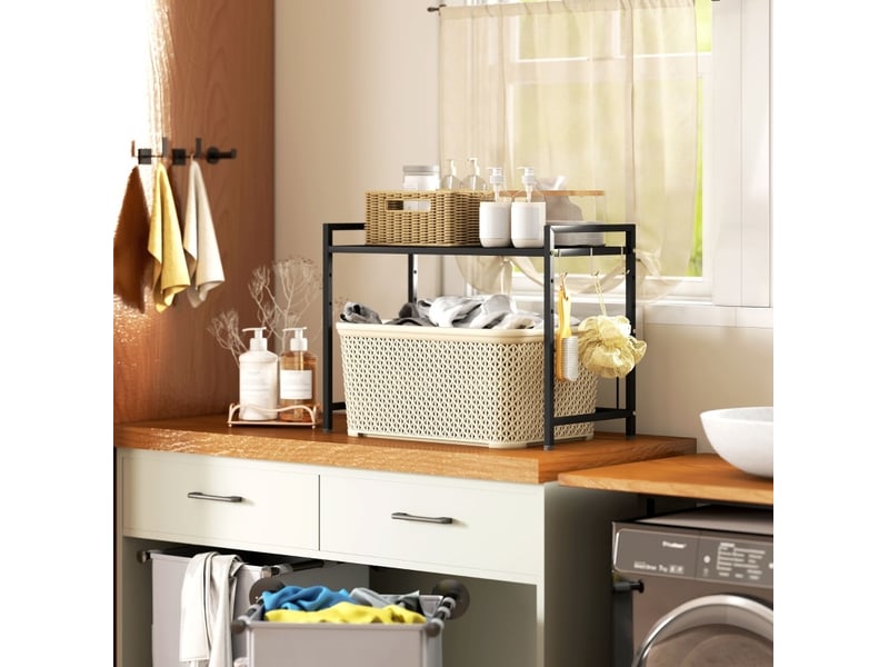  Support micro-ondes 64x32x47,5 cm extensible métal noir  - Conforama C