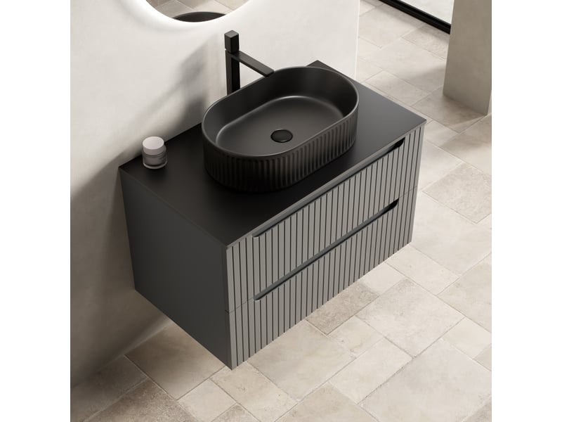 Meuble sous vasque suspendu avec 2 tiroirs à fermeture amortie et vasque ovale pour salle de bain 80 × 46 × 62,2 cm - Conforama B