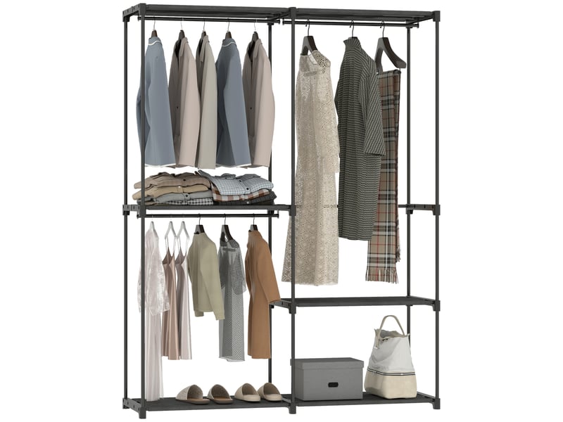  Portant à vêtements portable , structure en métal, étagères en tissu, grand espace de rangement, noir  - Conforama A