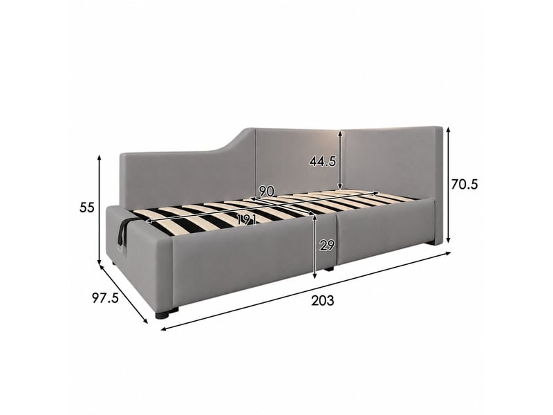  Lit banquette 90x190 cm avec coffre, velours gris  - Conforama C