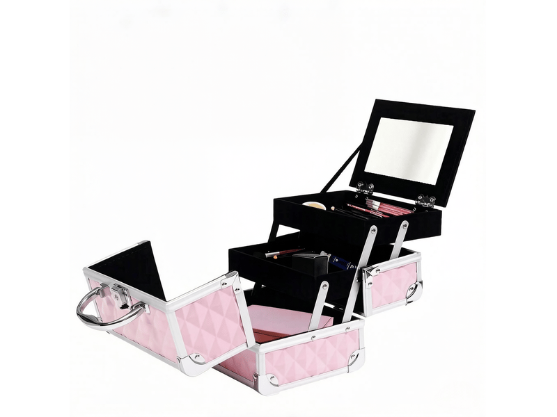  Mallette de maquillage 20x15x15 cm avec serrure métal rose  - Conforama A
