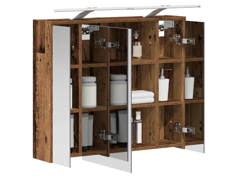 Armoire miroir salle de bain, meuble de rangement bois ancien 73.5x16x62.5 cm - Conforama C